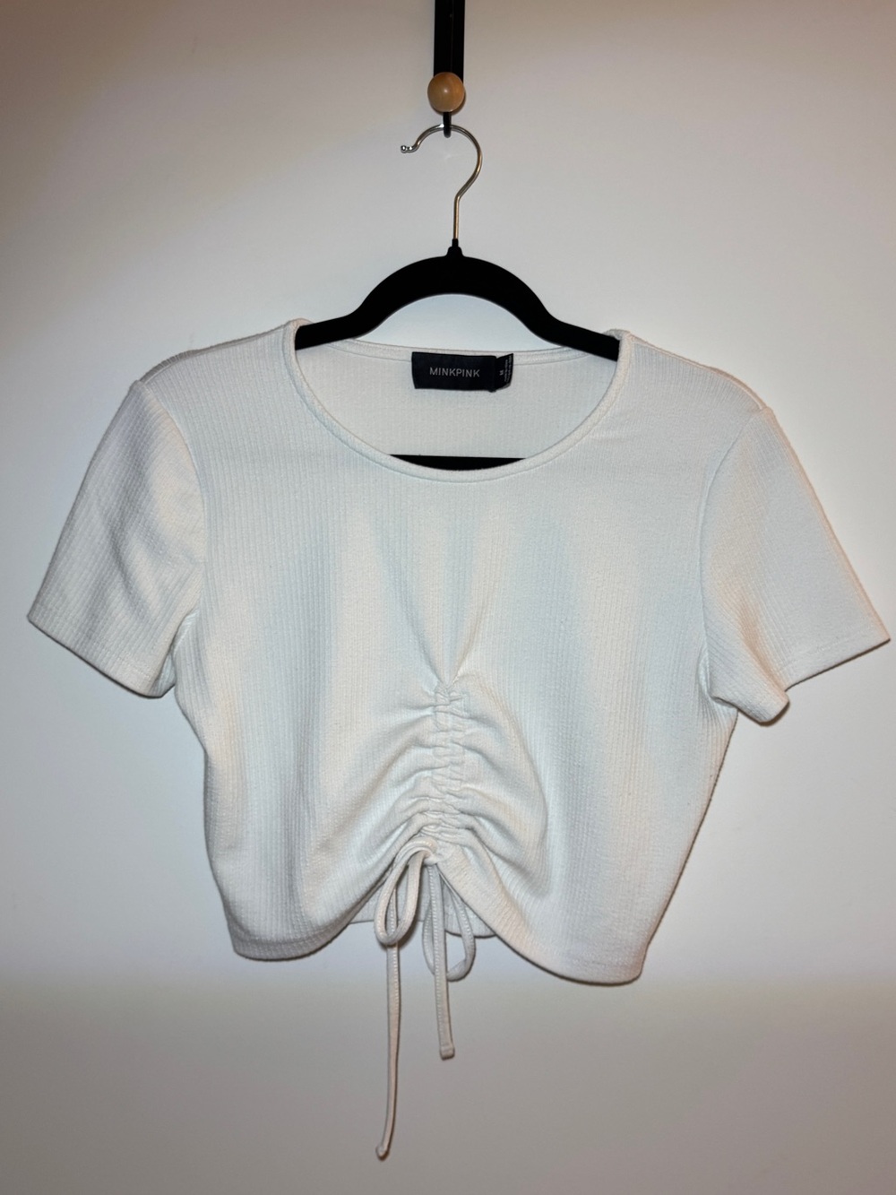 MINKPINK White Ruched Drawstring Crop Top Size M Summer